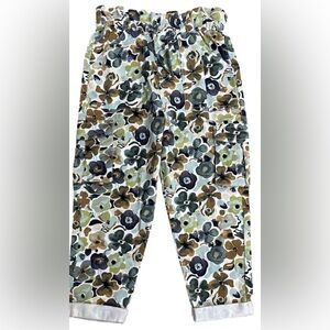 Green Brown & Blue High Rise Floral Paperbag Cargo Pants